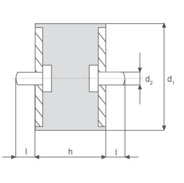 Gummi-Metall-Element mit zwei Gewindebolzen Gummi-Metall-Element mit zwei Gewindebolzen