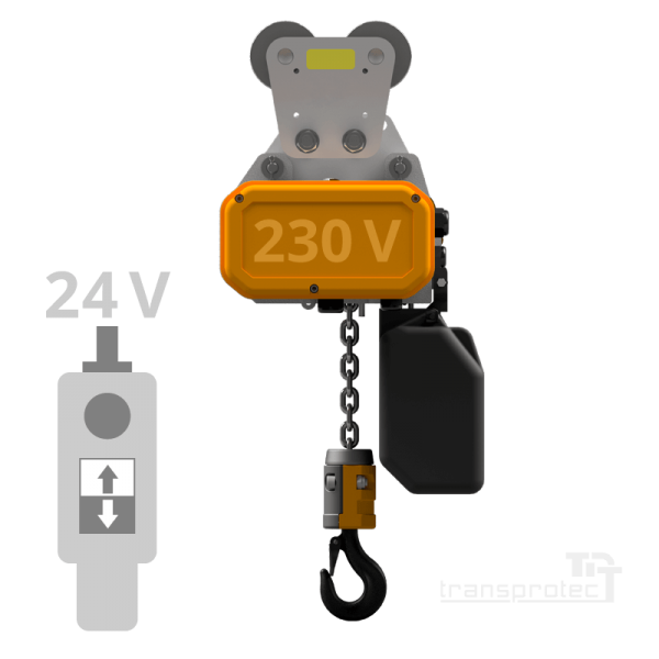 Elektrokettenzug, 230 V, mit Schützsteuerung 24 VAC, mit Rollfahrwerk