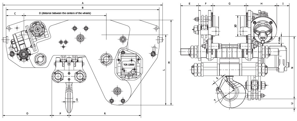 Abmessungen Ultraflachhubwerke 6 t bis 20 t