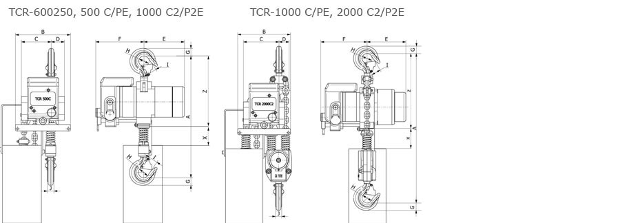 Abmessungen Druckluftkettenzug TCR