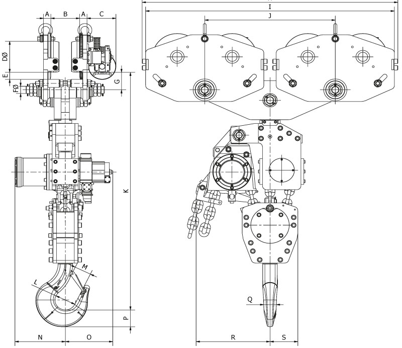 Zeichnung: Drucklufkettenzug & Laufkatze TNC 25 t - 50 t