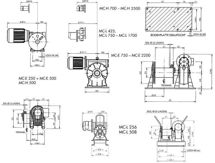 Abmessungen Seilwinden MC
