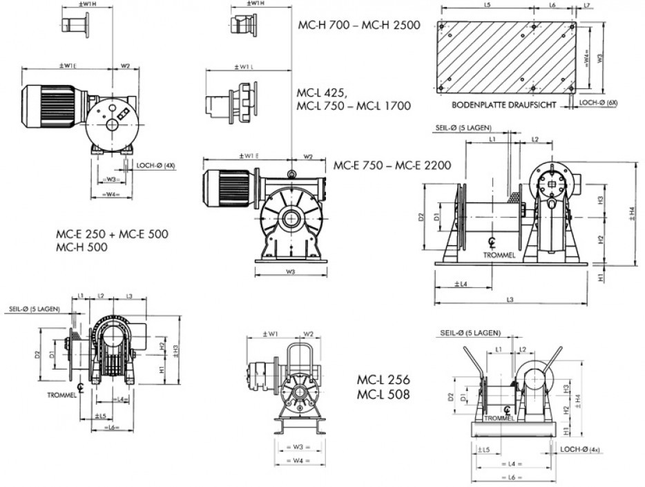 Abmessungen Elektroseilwinde MC-E