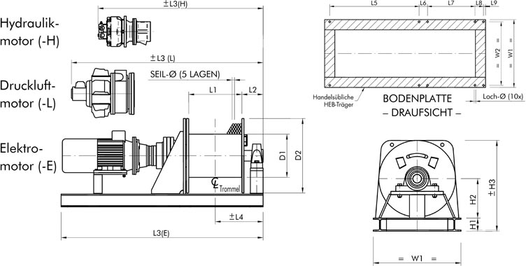 Abmessungen Elektroseilwinde SB-E