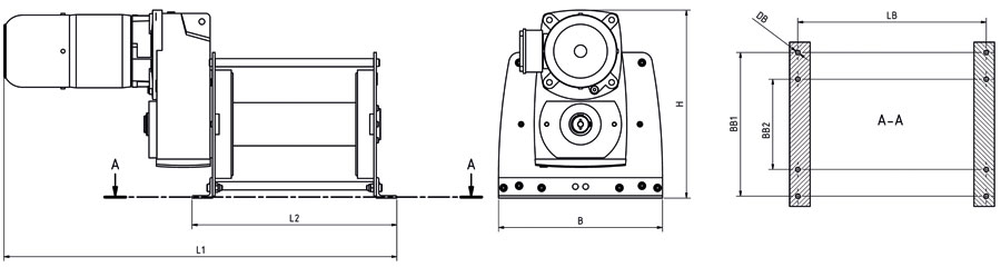 Abmessungen elektrische Winde TFW (Basis-Modell)