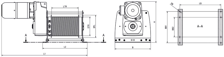 Abmessungen elektrische Seilwinde TFW-2D & TFW-Bühnen und Studios