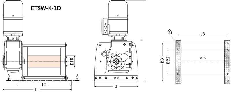 Abmessungen Elektroseilwinde ETSW-K-1D