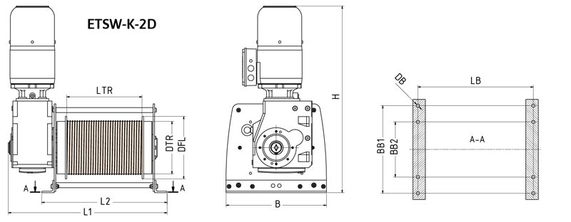 Abmessungen Elektroseilwinde ETSW-K-2D