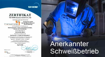 Zertifikat TÜV: anerkannter Schweißbetrieb